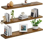 AMADA HOMEFURNISHING 23.6" L Floating Shelves, Wall Shelves Set of 3 for Bathroom/Living Room/Bedroom/Kitchen, Floating Shelves for Wall Decor with Invisible Brackets - AMFS44V, Rustic Brown