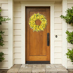 Sggvecsy Spring Wreaths for Front Door 21 Inches Artificial Forsythia Flower Wreath Summer with Yellow Daisy Lavender Green Leaves Silk Floral for Wall Home Indoor Outdoor Decor
