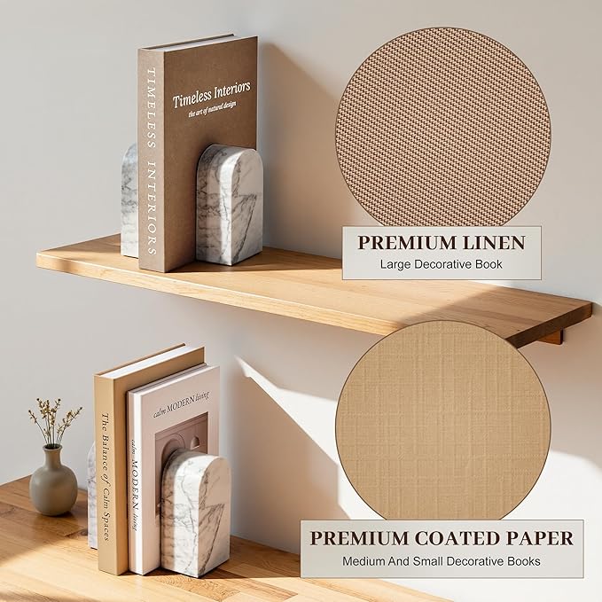 JARLINK Beautiful Decorative Books, Set of 3 Stackable Fake Books for Coffee Table, Shelf & Mantel Decor - Modern Home Decoration W/Hidden Storage for Photos, Keepsakes & Living Room Styling, Oatmeal
