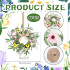 6 Pcs 9" Small Summer Wreath for Kitchen Cabinet Floral Candle Rings Wreaths Wildflower Wreath with Ribbon for Pillars Front Door Porch Wall Window Farmhouse Party Home Indoor Decor