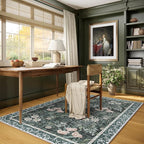 Vintage Floral with Ornate Border Washable 4x6 Area Rug, Soft Low Pile Carpet for Living Room, Dining Room Under Table, Bedroom | Non-Slip, Stain Resistant & Durable