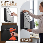 Sliner 4 Pack Metal Magazine Holder Black Mesh Steel Document Rack 1 Section File Organizer Extra Wide Magazine Folder Storage Desk Tidy for Office Home, 12.6”x 9.8”x 3”