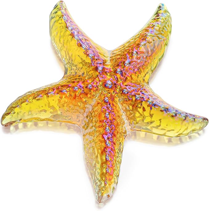 H&D HYALINE & DORA Amber Blown Glass Starfish Figurine Miniature Ocean Animals Collectible Figurine Tiny Glass Starfish for Tables, Desks Home Decor