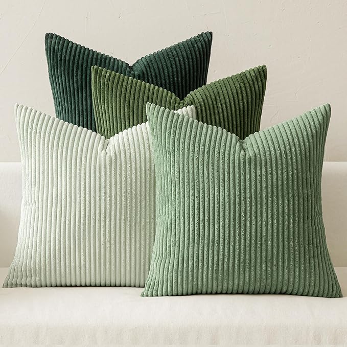 MIULEE Boho Farmhouse Sage Green Throw Pillow Covers 22x22 Inch Set of 4 Mordern Nordic Cushion Covers Soft Corduroy Spring Home Decor for Couch Bed Sofa Living Room Forest Green