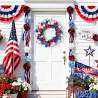 21" Patriotic Wreath for Front Door 4th of July Wreaths with Red White Blue Tulip Flowers&Berry for 250th Anniversary USA Memorial Day, Independence Day Home Porch Wall Outdoor Farmhouse Decoration