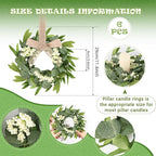 6 Pcs Green Artificial Eucalyptus Swag Wreaths Spring Summer Candle Rings Wreath with White Berries Mini Green Kitchen Cabinet Wreaths with Ribbon for Front Door Porch Wall Window Farmhouse Decoration