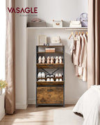 VASAGLE Shoe Cabinet with 3 Flip Drawers, Shoe Storage Cabinet, Asjustable and Removable Dividers, Holds 15-18 Pairs of Shoes, 11.8 x 23.6 x 51.2 Inches, Rustic Brown and Black ULBS101B01