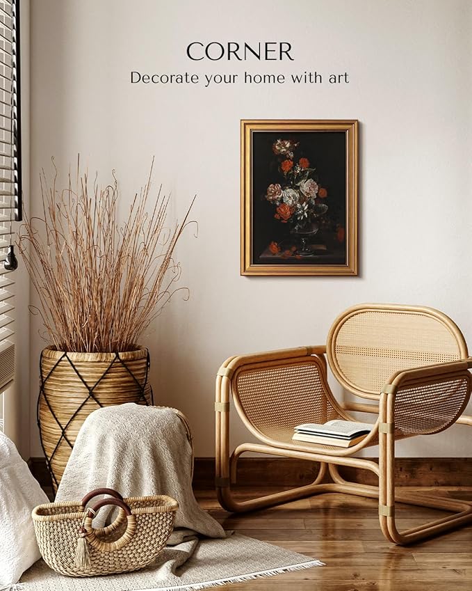 VIYYIEA Vintage Gold Framed Wall Art for Living Room, Flowers Canvas Prints Home Decor, Oil Painting Picture, Bedroom Wall Decor Gifts for Friends or Family -【Cotton Rose】-(16L x 12W)