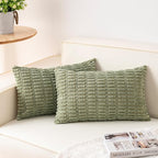 Aegero Pack of 2 Corduroy Decorative Throw Pillow Covers 12x24 Inch Soft Striped Pillow Covers Modern Farmhouse Home Decor for Sofa Living Room Couch Bed（Sage Green）