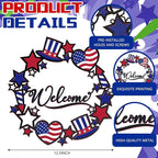 Bucherry 250th Anniversary Patriotic Metal Wreath for Front Door 12 Inch 4th of July Red White Blue Star Welcome Sign 1776-2026 Americana Independence Day Hanging Decor Vintage Rustic Porch Outdoor
