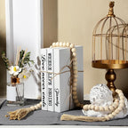 Jetec 3 Pcs Decorative Display Books White Home Decor Coffee Table Faux Stacked Fake Decorative Books with Wood Bead Tassels for Shelves Kitchen Entryway Living Room, 58 Inch, Family Where Life Begins
