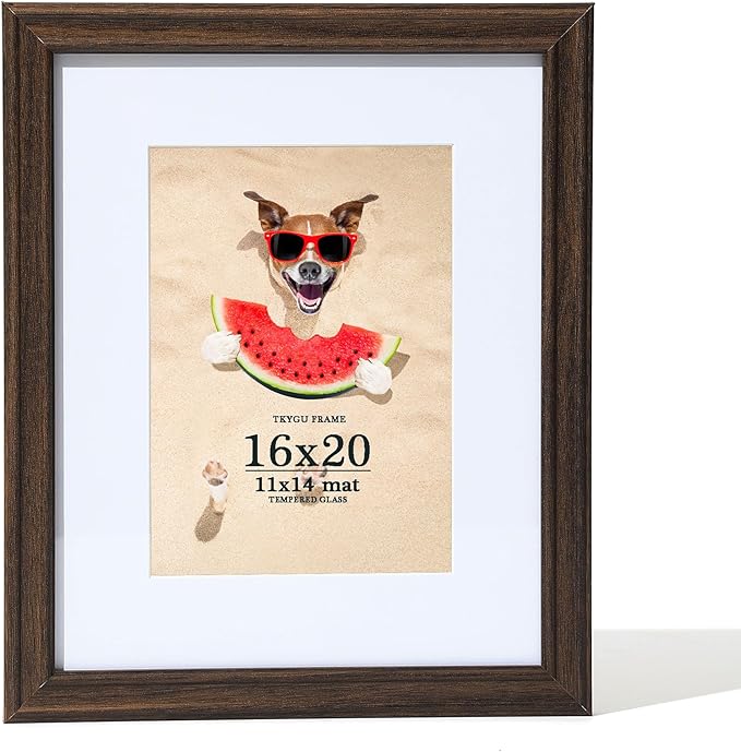 16x20 Picture Frame, 16 x 20 Walnut Woodgrain Frame Matted to 11x14, 16"x20" Poster Frame for Wall, 20x16 Natural Wooden Frames for Poster & Art, Puzzle Frame for Home Decor and Gifts