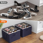 Lifewit Shoe Storage Organizer for Closet, Fabric Large Shoe Box Storage Containers with Clear Cover, Foldable Bins for Boots Heels Sneakers Fits 36-48 Pairs (Each 12-16 Pairs) 3 Pack Blue
