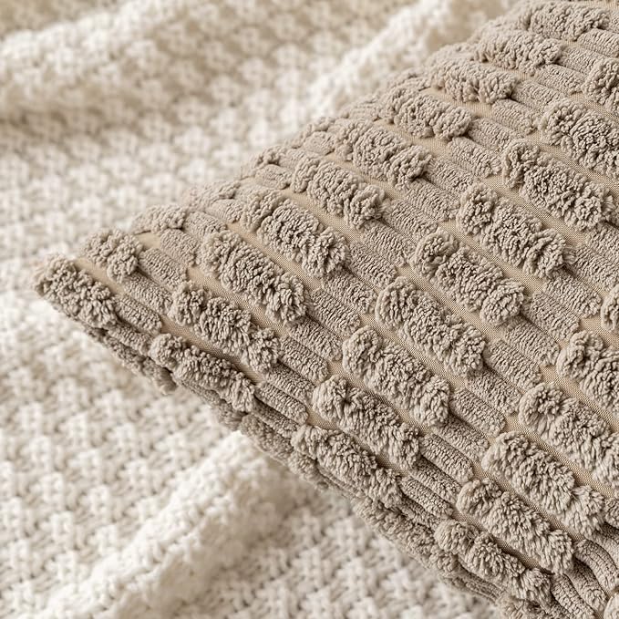 MIULEE Pack of 2 Corduroy Decorative Lumbar Throw Pillow Covers 24x14 Inch Soft Boho Striped Pillow Covers Modern Farmhouse Home Decor for Sofa Living Room Couch Bed Light Brown