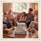 Moucuny 4 Pcs Christian Table Decor Rustic Wooden Block Sign Set with God Bless This Home & All Who Enter Farmhouse Stacked Decor with Beaded Garland Tassel Christian Home Decors for Office, Shelf