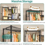 Heavy Duty Garment Rack, Portable Wardrobe Clothes Rack Freestanding Adjustable Clothing Rack with 7 Tiers Adjustable Wire Shelving and 4 Hanger Rods, Max Load 920LBS