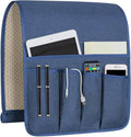 NB Remote Control Holder，Bedside & Armchair & Couch Caddy with Non-Slip Base，5 Pockets Oxford Fabric Bed Desk Storage Pocket for Phone Tablet Kindle Magazines，Gifts for Seniors (Blue， 35"X12.4")