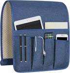 NB Remote Control Holder，Bedside & Armchair & Couch Caddy with Non-Slip Base，5 Pockets Oxford Fabric Bed Desk Storage Pocket for Phone Tablet Kindle Magazines，Gifts for Seniors (Blue， 35"X12.4")