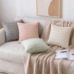 MIULEE Pack of 2 Corduroy Decorative Throw Pillow Covers 12x12 Inch Soft Boho Striped Pillow Covers Modern Farmhouse Home Decor for Sofa Living Room Couch Bed Cream White