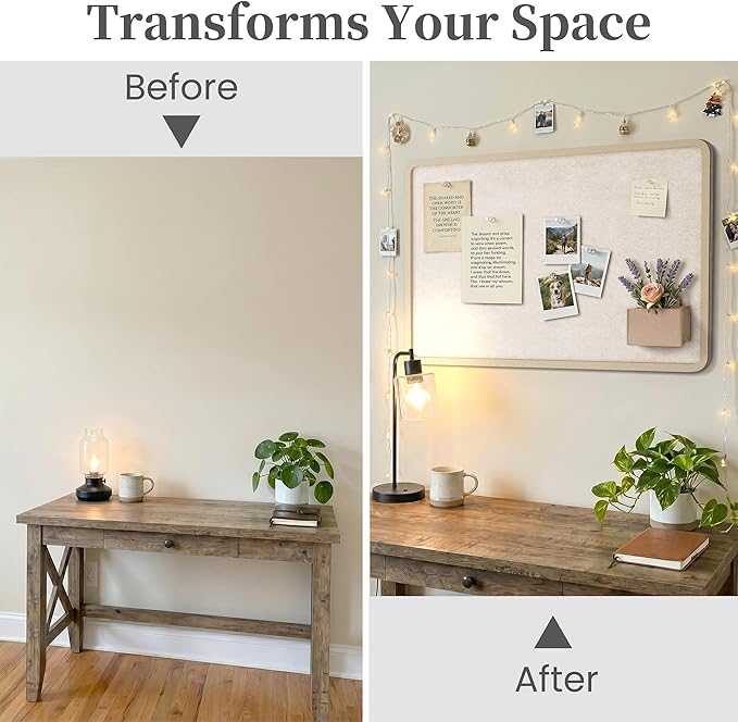 Bulletin Board, 24 x 18 inches Decorative Felt Board Foldable Photo Board Pin Boards, Cork Board Alternative for Walls, Office, Home, Classroom with Pushpins ＆ Small Storage Bag, Beige