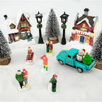 Vintage Blue Christmas Truck Decor – 4.9″Retro Die-Cast Metal Pickup with Snowman and Christmas Tree Figurines for Xmas Town Village Accessories Set Display Home indoor Decoration Gift(Xmas-Blue)