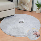 Grey Round Rug 3ft Machine Washable Shaggy Area Rugs for Living Room Faux Bunny Fluffy Fur Rug for Bedroom Small Circle Nursery Rug