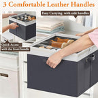 Shoe Organizer for Closet - 2 Packs Hold up to 32 Pairs, Large Shoe Storage Organizer Containers with Adjustable Dividers, Clear Cover, Leather Handles for Heels, Boots, Sneakers (Gray)