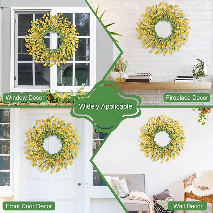 Artgar Front Door Wreath 26 Inch Spring/Summer Wreaths for Front Door, Front Door Wreaths for All Seasons for Indoor Outdoor Home Office Wall Window Wedding Farmhouse Decor (Yellow)