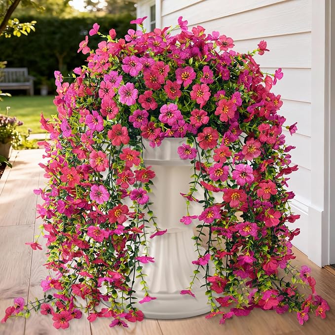 Homsunny Artificial Hanging Flowers for Outdoor, 2PCS Fake Flowers Faux Silk Daisy with Eucalyptus Leaves, UV Resistant Aritificial Outdoor Flowers for Spring Home Patio Balcony Yard Porch Decor