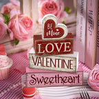 Lineshading 4 Pcs Valentine Table Decoration Wooden Be Mine Heart Decor Valentine Day Tiered Tray Decor Valentine's Day Centerpiece Red Pink White Heart Block Signs Gift for Farmhouse Home Kitchen