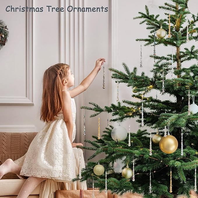 12pcs Crystal Icicle Christmas Tree Ornaments, Glass Beads Hanging Chandelier Pendants for Christmas Party Wedding Winter Decorations (Multicolor)