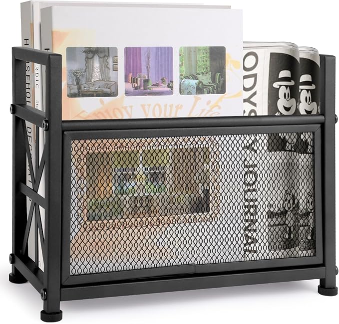 Black Magazine Holder, Metal Magazine Rack Floor, Mesh Magazine File Holder, Magazine Storage Basket, Magazine Holders for Classroom，Magazine Stand for Desk, Folder Organizer Bin for Books