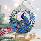 Stained Glass Suncatcher Ornament - Peacock Christmas Decorations - Christmas Ornaments for Tree - Holiday Present Ideas - Gift Exchange