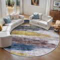 Ciicool 6ft Round Washable Rug, Modern Abstract Circle Rugs, Non-Slip Thin Lightweight Rug Yellow Brown Circular Print Distressed Carpet for Bedroom Living Room Under Dining Table Home Office Decor