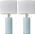 Reaketon Table Lamps for Living Room Set of 2, Ceramic Table Lamps for Bedroom, 20" Modern Lamps for Night Stands, Blue