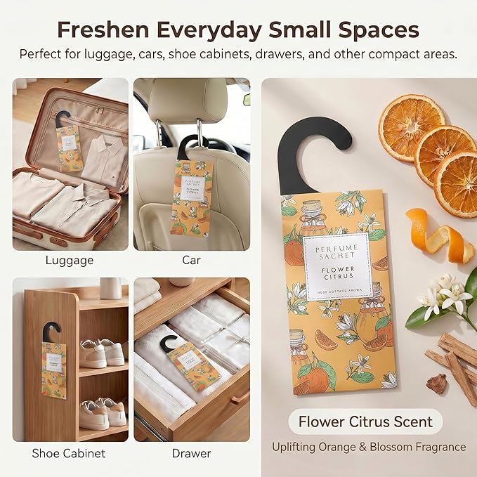 ROSE COTTAGE Large 12 Packs Flower Citrus Hanging Closet Air Freshener Scented Sachets Long Lasting Smell Goods