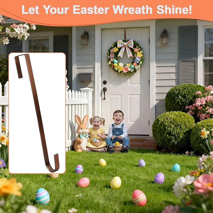 12” Wreath Hanger Over the Door Hooks, Non Scratch Wreath Door Hanger Hooks for Hanging Welcome Sign, Metal Wreath Hangers for Front Door Décor, Thin Door Hanger for Easter Halloween Home Decoration