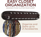 Richards Homewares Tie Rack Wall Mounted - Wood Tie Organizer for Closet 21 Chrome Hooks Storage and Organization Hnager Walnut