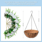 Artificial Flowers in Hanging Basket Planter for Home Spring Summer Decoration, Silk Hydrangea Outdoor Indoor Arrangements, 12" Metal Coconut Lining Basket with Faux Plant(Light Green)