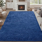 8x10 Area Rugs for Living Room Bedroom: Ultra Soft Fluffy Shag Rug Upgrade Non-Slip Non-Shedding Large Fuzzy Plush Carpet Indoor Floor Carpets for Kids Room Playroom Nursery Dorms Home Decor Blue