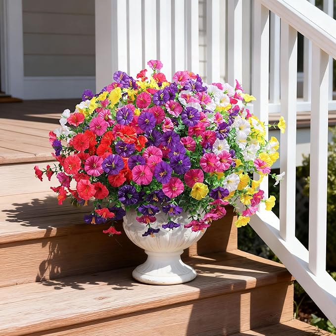 Ivydale 24 Bundles Artificial Flowers for Outdoors Spring Plants Outdoor Decor, Faux Silk Morning Glory Fake Flowers Bulk Realistic UV Resistant for Outside Porch Patio Window Garden Yard