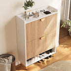 46'' Tall Shoe Storage Cabinet with 2 Flip Drawers, 7-Tier Hidden Shoe Organizer, Narrow Shoe Rack Cabinet, Freestanding Organizer for Entryway/Hallway/Closet, Wood