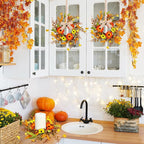 6 Pcs Mini Fall Autumn Swags Wreaths Thanksgiving Artificial Daisy Candle Rings Wreaths Autumn Cabinets Farmhouse Wreath with Ribbon for Pillar Front Door Porch Wall Window Decoration