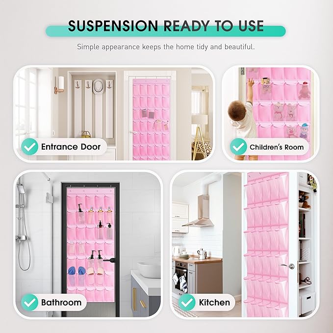 WVM Over the Door Shoe Organizer with 35 Breathable Mesh Pockets, Hanging Shoe Organizer for Door with 4 Metal Hooks, Large Capacity Closet Storage for Shoes, Accessories