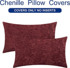 CaliTime Christmas Throw Pillow Covers Decorative 16 X 26 Inches Pack of 2 Cozy Chenille Cushion Cases for Couch Sofa Bed Living Room Home Burgundy