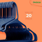 NEATERIZE Clothes Hangers Plastic 20 Pack for Adults - Plastic Hangers, The Perfect Coat Hanger and Space Saving Clothes Hangers for Closet, Percheros Ganchos para Colgar Ropa Hangars - Navy Hangers
