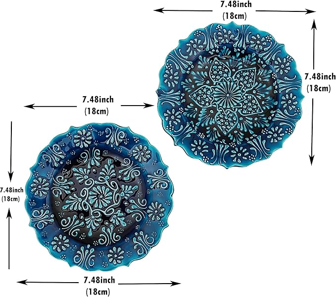 Turkish Decorative Plate Set of 2-7.08''(18 cm) Handmade Ceramic Ornament for Home Hanging Wall Decor