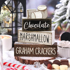 Moucuny 4 Pcs Christmas Table Decoration Wooden Marshmallow Chocolate Christmas Tiered Tray Decor Xmas Centerpiece Decorative Hot Cocoa Marshmallow Block Signs Gift Winter Decoration for Home Kitchen