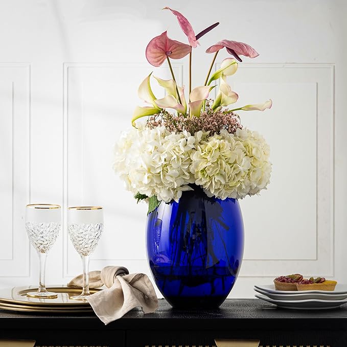 Barski Glass - Handmade - 12" H - (12 inches High) - Barrel Vase - Cobalt Blue - Made in Europe
