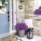 Artificial Flowers for Outdoor Decoration, 12 Bundles Fake Plastic Flower Plant, Faux Colorful Silk Morning Glory Eucalyptus for Outside Spring Summer Garden Porch Front Door Decor, Dark Purple